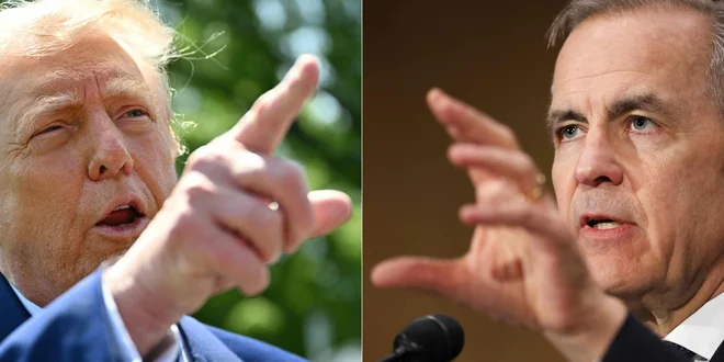 Donald Trump in Mark Carney, ameriški predsednik in kanadski premier. FOTO: Mandel Ngan in Dave Chan/AFP
