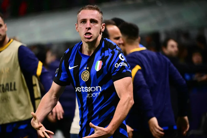 Davide Frattesi ni bil edini Interjev junak epskega polfinala proti Barceloni, a zadnji. FOTO: Marco Bertorello/AFP