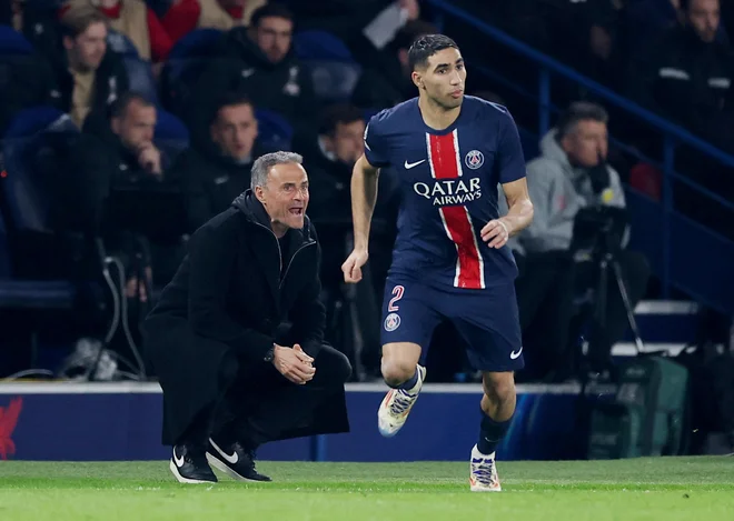 Luis Enrique je maksimum izvlekel tudi iz strelca drugega gola za PSG Achrafa Hakimija, ki je imel v preteklosti osebnostne težave. FOTO: Gonzalo Fuentes/Reuters