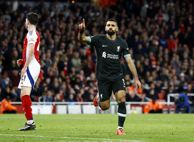 Mohamed Salah bo želel zadeti tudi proti Arsenalu in si povečati možnosti za zlati čevelj. FOTO: Peter Cziborra