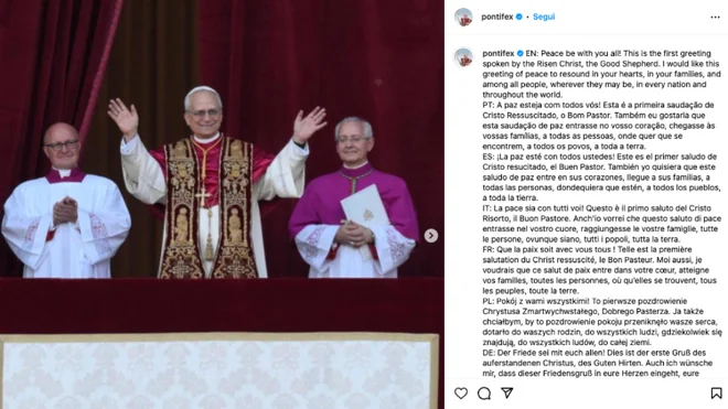 »Mir z vami! To je prvi pozdrav, ki ga je izrekel vstali Kristus, Dobri pastir. Želim si, da bi ta pozdrav miru odmeval v vašem srcu, v vaši družini in med vsemi ljudmi, kjerkoli že so, v vsakem narodu in po vsem svetu.« S temi besedami se je novi papež prvič oglasil na družbenem omrežju x. FOTO: X
