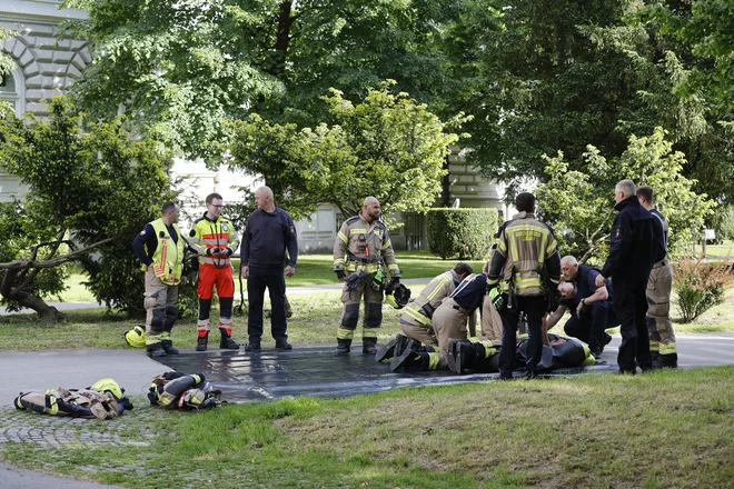 Pred Državnim zborom so posredovali policisti, gasilci in reševalci. FOTO: Leon Vidic/Delo