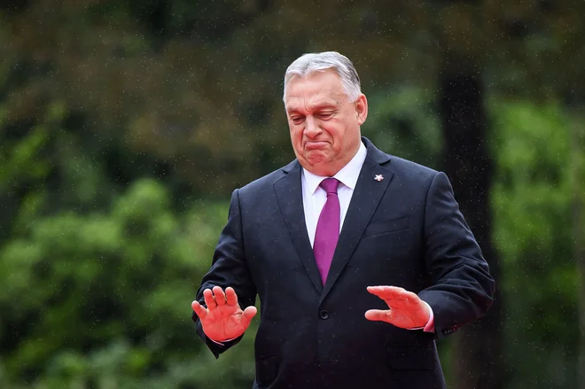 Svoje občinstvo je pozval, naj ostanejo trdni: »Uspelo nam se je zbrati, vzeti usodo v svoje roke in ostati zunaj vojne. Največja nesreča na svetu bi bila, če bi Bruselj in Ukrajina zdaj prevzela Madžarsko.« FOTO: Leon Neal/AFP
