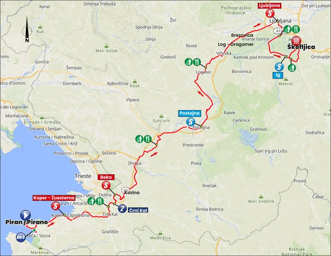 Zemljevid poti, ki jo bodo prevozili kolesarji na prvi etapi dirke po Sloveniji. FOTO: Tour of Slovenia