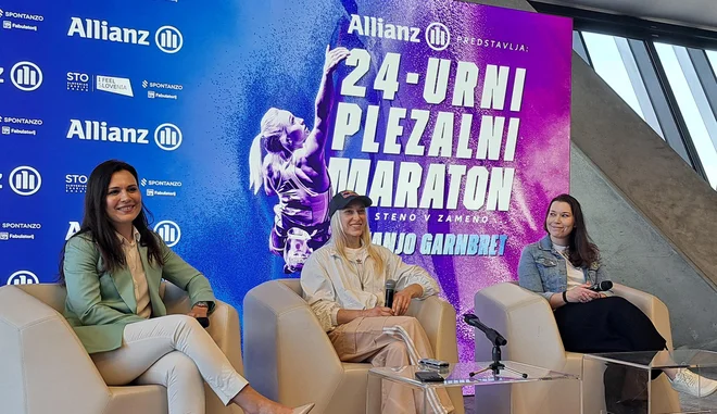 Dogodek so predstavile (z leve) Marijana Jakovac, izvršna direktorica Allianza v Sloveniji in na Hrvaškem, Janja Garnbret in Doris Rojo, predstavnica Zveze Anita Ogulin. FOTO: P. Z.