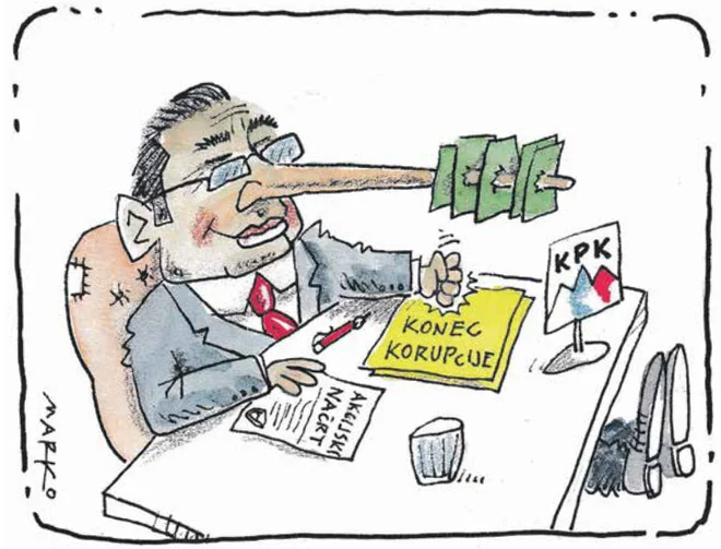 Akcija proti korupciji. KARIKATURA: Marko Kočevar