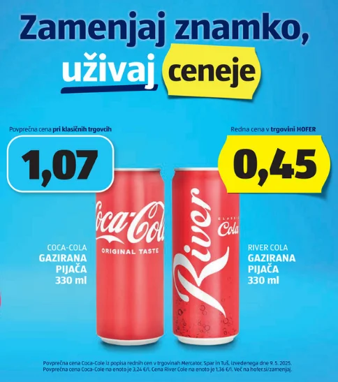Comparison of Hofer's generic brand and Coca-Cole in the leaflet. Photo: Screen/Hofer's Screen Flying