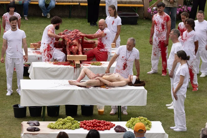 Painting a human essence with blood