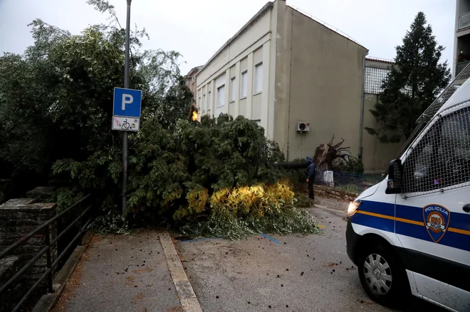 Posledice so odstranjevali na terenu gasilci Javne gasilske enote Pulj in delavci podjetja Istrske ceste. FOTO: Goran Šebelić/Cropix