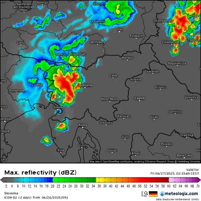 Prehod močnega nevihtnega sistema čez območje Slovenije. FOTO: Neurje.si