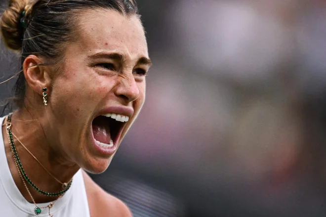 Arina Sabalenka se je veselila napredovanja. FOTO: Kirill Kudryavtsev/AFP