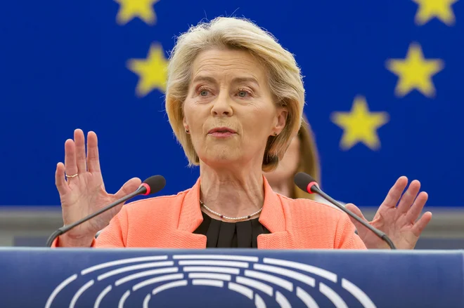 Nezaupnico proti Ursuli von der Leyen je predlagala skupina poslancev, v kateri so romunski nacionalisti, poljski konservativci iz PiS in skrajni desničarji iz Alternative za Nemčijo. FOTO: Jean-Christophe Verhaegen/AFP