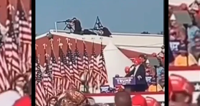 Varovanje Trumpove kampanje je sekundo pred strelom opazilo atentatorja. FOTO: Zaslonski posnetek, X