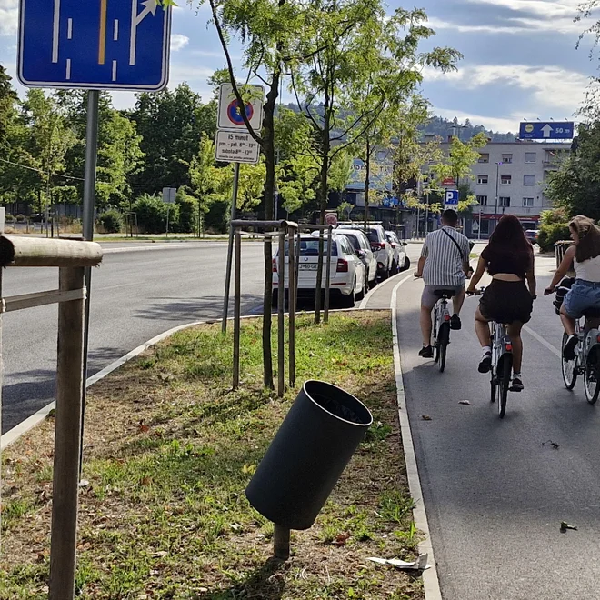 Pešci, ki bi hoteli kaj odvreči v nove smetnjake, naj bodo pozorni na promet. FOTO: Borut Tavčar