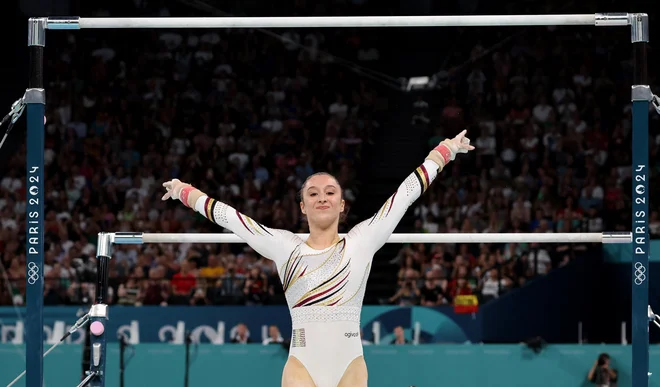 Nina Derwael na olimpijskih igrah v Parizu, kjer je bila četrta. FOTO: Mike Blake/Reuters