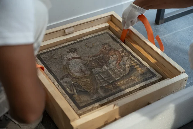 Mozaik najverjetneje izvira iz domovanja na območju Pompejev ali njegove okolice. FOTO: Pompeii Archeological Park Via Reuters
