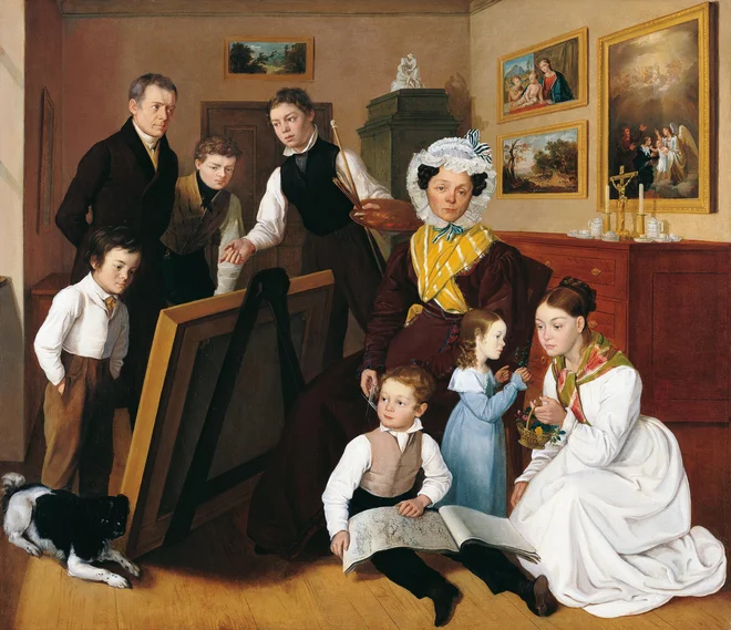 Leopold Stöber: Mladi umetnik, obkrožen s starši, brati in sestrami, 1827 FOTO: družina Liectenstein, knežje zbirke, Vaduz–Dunaj
