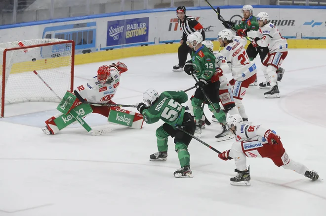 Hokejisti Olimpije so edini slovenski predstavnik v ligi ICE. Osem predstavnikov ima Avstrija, po dva pa Madžarska in Hrvaška. FOTO: Leon Vidic/Delo