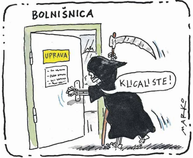 Razmere v zdravstvu. KARIKATURA: Marko Kočevar