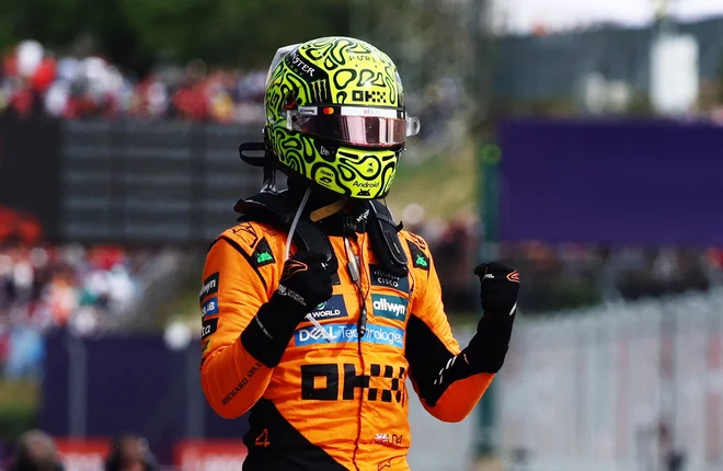 Lando Norris v cilju ni mogel verjeti svojim očem. FOTO: Jakub Porzycki/Reuters